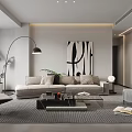 Modern Living Dining Room Interior With Light Gray Sofa Coffee Table And Decorative Painting