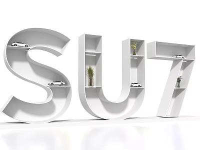 3D SU7 Letters With Internal Shelves Featuring Decorative Plants And Books 3d model