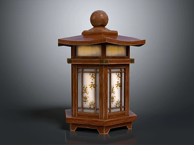 Decorative Traditional Wooden Hexagonal Lantern Furniture with Translucent Panels and Round Top Ornament 3d model