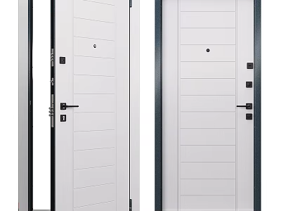 White Hinged Doors With Horizontal Panels And Black Frame For Home Interior 3d model