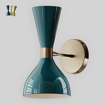 Elegant Teal Glass Wall Lamp With Gold Metal Mount Modern Design 3d model