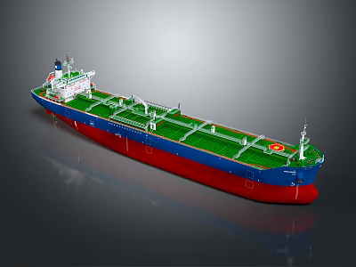 Large Cargo Ship With Red Blue Hull And Green Deck 3d model