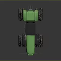 Green Agricultural Tractor With Large Tires Yellow Rims And Black Cabin Reflectors