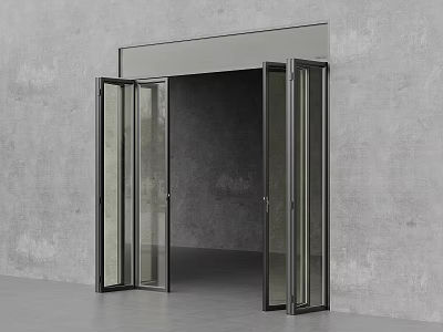 Modern Interior Folding Doors With Glass Panels And Metal Frames On Concrete Wall 3d model