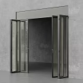 Modern Interior Folding Doors With Glass Panels And Metal Frames On Concrete Wall