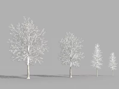 White Leafless Trees With Straight Trunks And Varying Heights Against Gray Background 3d model