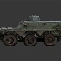 Green Military Armored Vehicle with Six Wheels and Top Turret Design