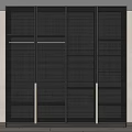 Modern Slatted Wardrobe Design With Brass Accents And Dark Matte Finish