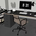 Modern Home Office Desk With Monitor Keyboard Mouse Table Lamp And Dried Flowers
