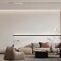 Modern Living Room Interior With Beige Sofa Large Painting Window Blinds And Bean Bag Chair