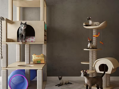 Stylish Multilevel Cat Furniture With Tree Scratching Posts And Interactive Toys 3d model