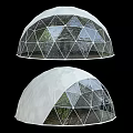 Geodesic Dome Structure Featuring Glass Panels And White Covering Frame