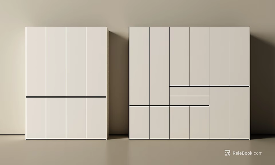 Modern White Wardrobe Design With Sleek Surface And Black Accent Lines 3d model 