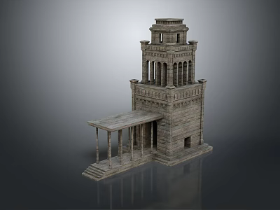 Ancient Stone Building With Tower Structure Columns Front Steps And Detailed Carvings 3d model