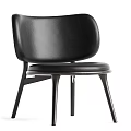 Modern Black Leather Leisure Chairs With Curved Backrest And Wooden Legs
