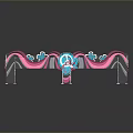 Colorful Patterned Bench With Pink Blue Wavy Designs And Peace Symbols