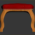 Wooden Stool With Red Padded Seat Curved Legs And Rivet Details Design