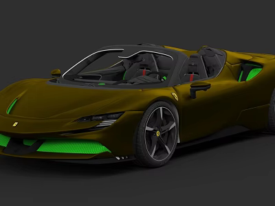 Ferrari Yellow Convertible Sports Car with Green Accents and Black Wheels 3d model