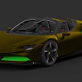 Ferrari Yellow Convertible Sports Car with Green Accents and Black Wheels