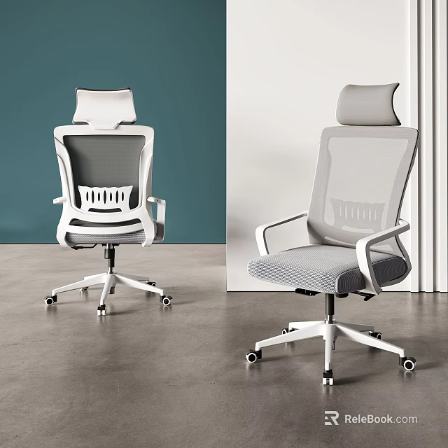 Two Styles Modern Mesh Office Chairs With Headrest And Wheels 3d model 