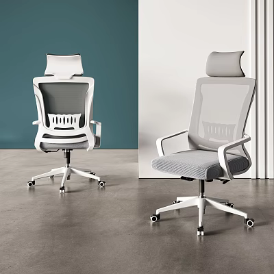 Two Styles Modern Mesh Office Chairs With Headrest And Wheels 3d model