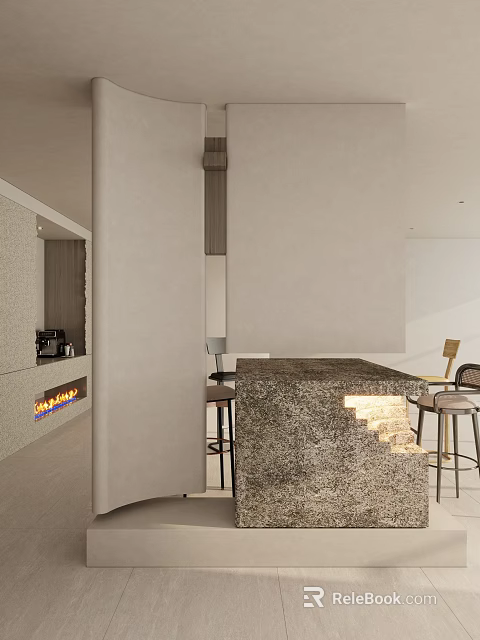 Modern Entryway Hallway With Stone Counter Stools And Ambient Lighting Design 3d model 
