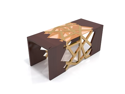 Modern Coffee Table With Dark Wooden Frame And Golden Geometric Stylish Home Decor 3d model