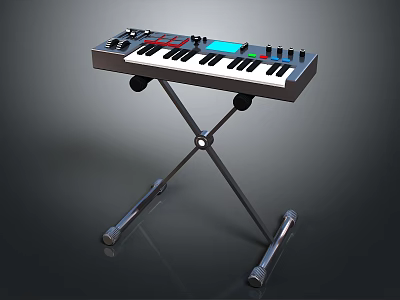 Professional Electronic Keyboard With Control Knobs Buttons And X Shaped Stand 3d model