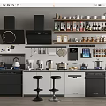 Modern Kitchen Interior With Neatly Arranged Spice Bottles On Cabinet Shelves 3d model