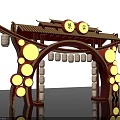 Chinese Traditional Market Archway Decoration With Red Roof Lanterns And Ornaments