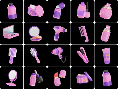 Electric Toys Beauty Play Set with Pink Purple Hair Dryer Curler for Kids Pretend Play 3d model