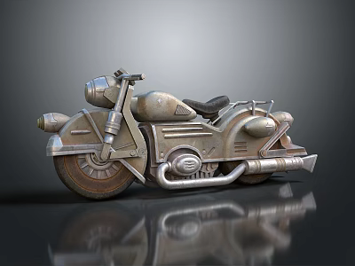 Vintage Metallic Motorcycle With Classic Headlight Leather Seat And Exhaust Pipes 3d model