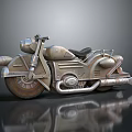 Vintage Metallic Motorcycle With Classic Headlight Leather Seat And Exhaust Pipes