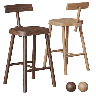 Bar Chair Combination Bar Stool Walnut Mid-Ancient Style Wood 3d model