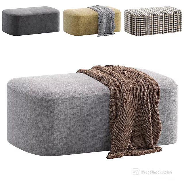 Gray Fabric Sofa Stool With Brown Blanket And Various Color Options 3d model