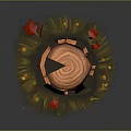 Wooden Tree Stump Decor With Green Grass And Red Mushrooms In Design