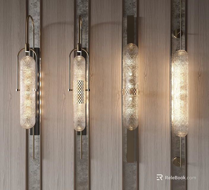 Elegant Modern Wall Lamps With Textured Glass Shades And Metal Frames For Home Interior Lighting 3d model 