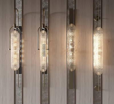 Elegant Modern Wall Lamps With Textured Glass Shades And Metal Frames For Home Interior Lighting 3d model