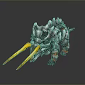 Transparent Monster Model With Yellow Long Horns On Dark Background And Reflection