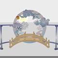 Decorative Moon Shaped Arch With Cloud Patterns Sun And Wooden Bridge Design 3d model