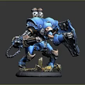 Blue Armored Robot Warrior Game Movie Character With Shield Chain Weapon And Yellow Base Details