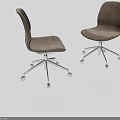 Two Modern Gray Upholstered Office Chairs With Chrome Base And Wheels 3d model