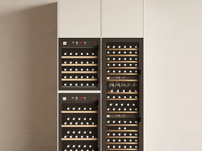 Modern Built In Wine Cabinet Featuring Multiple Bottles And Racks 3d model