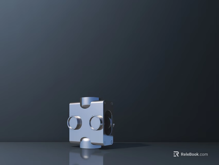 Smart Machine Metal Component With Silver Cube Design And Circular Holes On Dark Background 3d model 