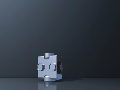 Smart Machine Metal Component With Silver Cube Design And Circular Holes On Dark Background 3d model