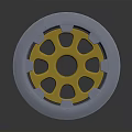 Geared Circular Mechanical Component With Gold Inner Ring And Blue Outer Rim