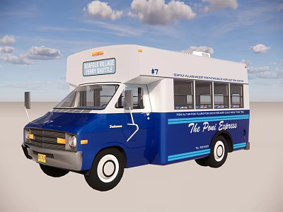 Blue And White Food Truck The Pine Express With Original Specialties And Multiple Windows 3d model