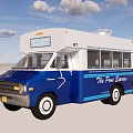 Blue And White Food Truck The Pine Express With Original Specialties And Multiple Windows