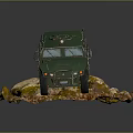 Green Military Vehicle Model with Numbered 1043 Insignia on Rocky Base and Fallen Leaves
