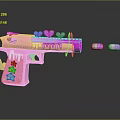 Decorative Pink Gun Featuring Heart Star Wing Accents White Drizzle Design And Pink White Capsules 3d model